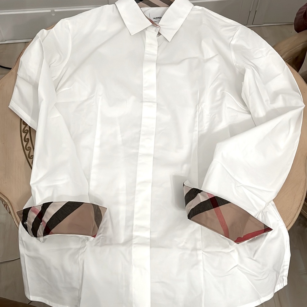 BURBERRY LONDON WHITE SLIM FIT BUTTON DOWN LONG SLEEVE SHIRT CHECK DETAIL XL NEW